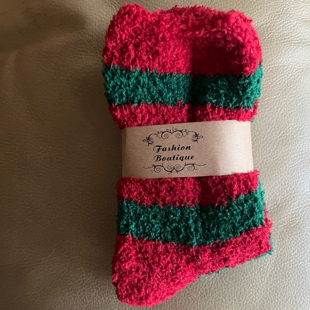 NEW WITH TAGS - Fuzzy Red & Green Socks